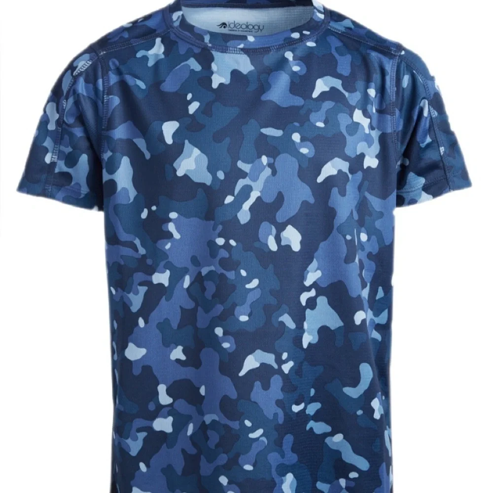 ID Ideology Indigo Sea Blue Camo Athletic Tee Boys Size Large NWT